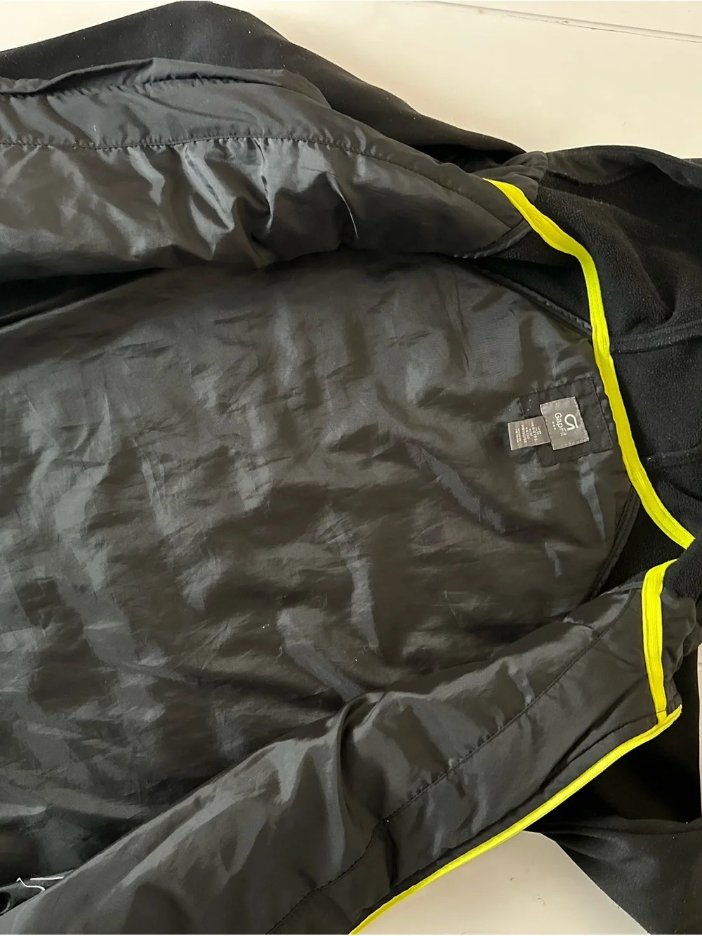 Gap Kids Black Hooded Puffer Jacket with Yellow Zippers